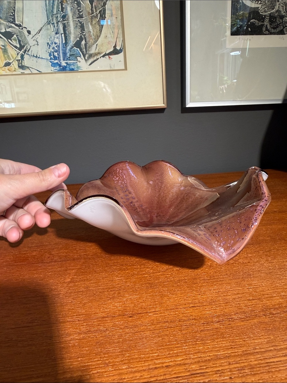 Murano Art Glass Brown and Gold Flaked Ashtray - Picture 14 of 17